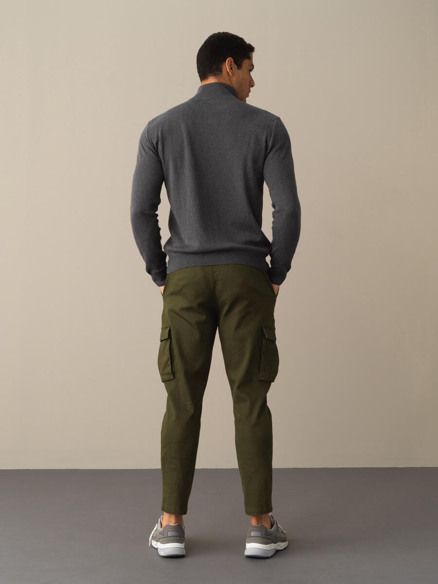 Antrasit Pamuk Dokulu Fermuarlı Hırka - 5