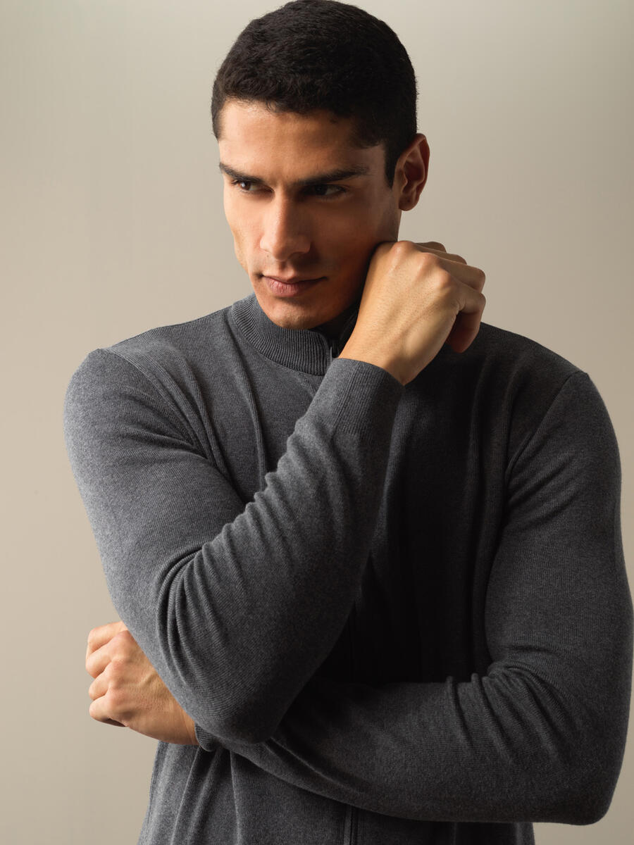 Antrasit Pamuk Dokulu Fermuarlı Hırka