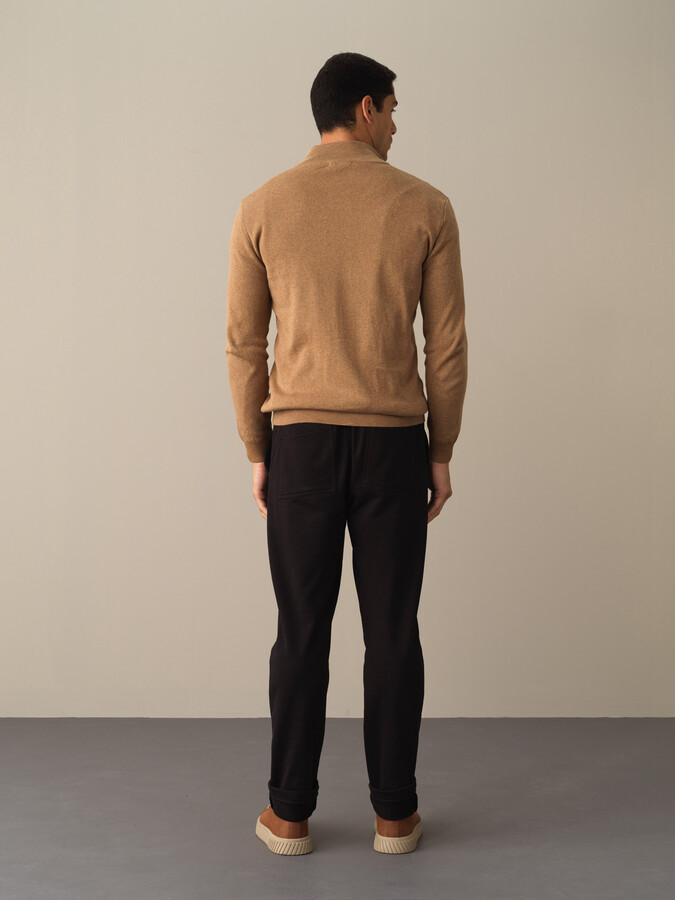 Camel Pamuk Dokulu Fermuarlı Hırka - Xint