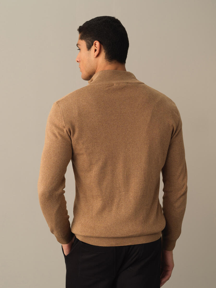 Camel Pamuk Dokulu Fermuarlı Hırka - 3