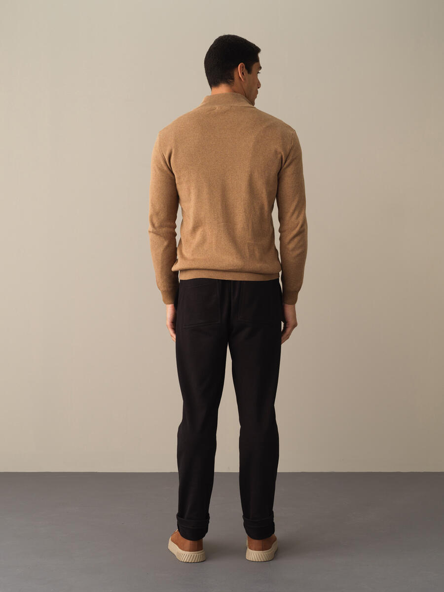 Camel Pamuk Dokulu Fermuarlı Hırka - 4