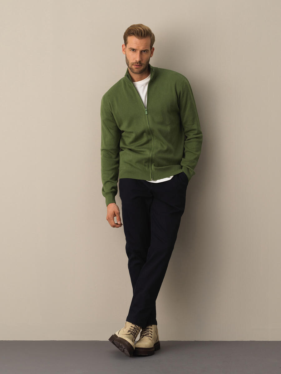 Yeşil Pamuk Dokulu Fermuarlı Hırka - 2