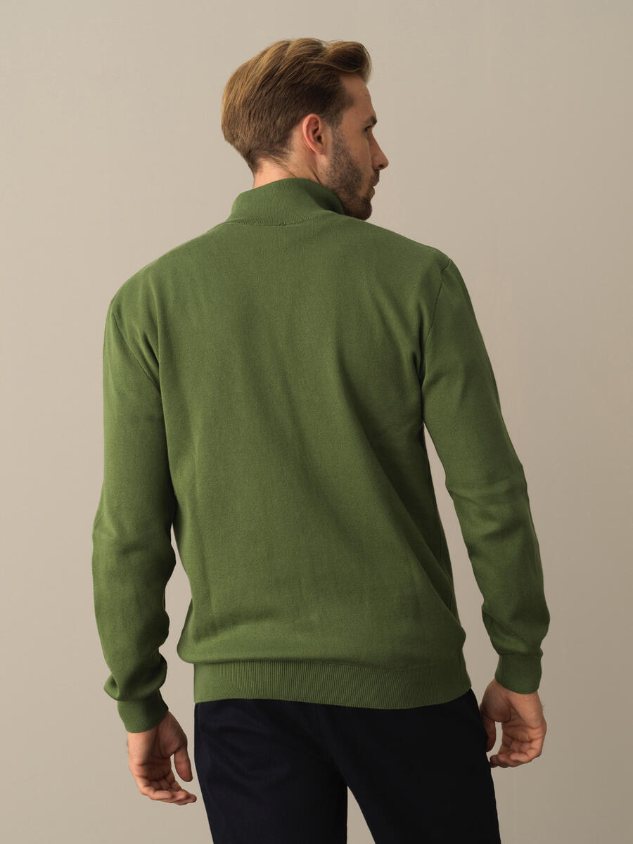 Yeşil Pamuk Dokulu Fermuarlı Hırka - 4