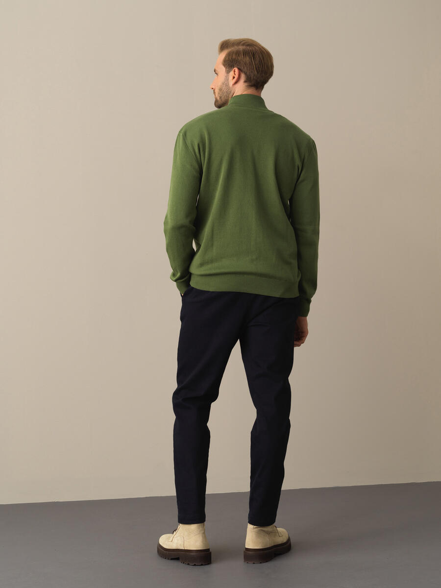 Yeşil Pamuk Dokulu Fermuarlı Hırka - 5