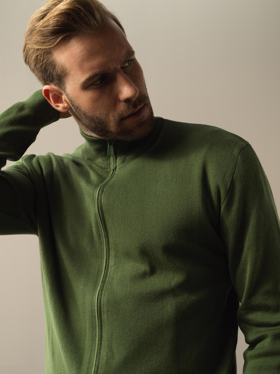 Yeşil Pamuk Dokulu Fermuarlı Hırka - 3