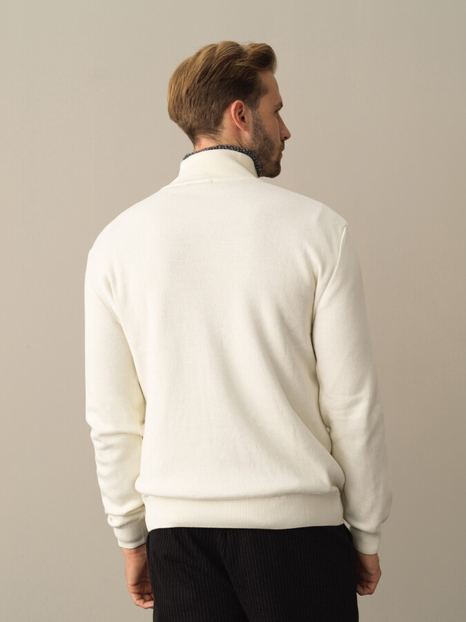 Ekru Pamuk Dokulu Fermuarlı Hırka - Xint