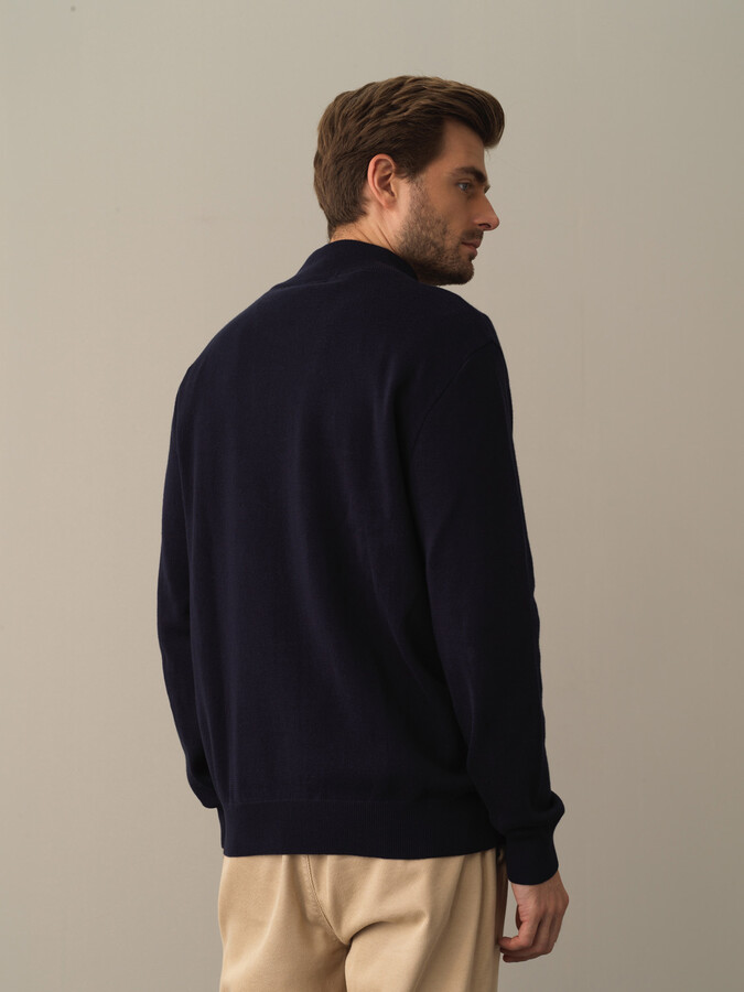 Lacivert Pamuk Dokulu Fermuarlı Hırka - Xint