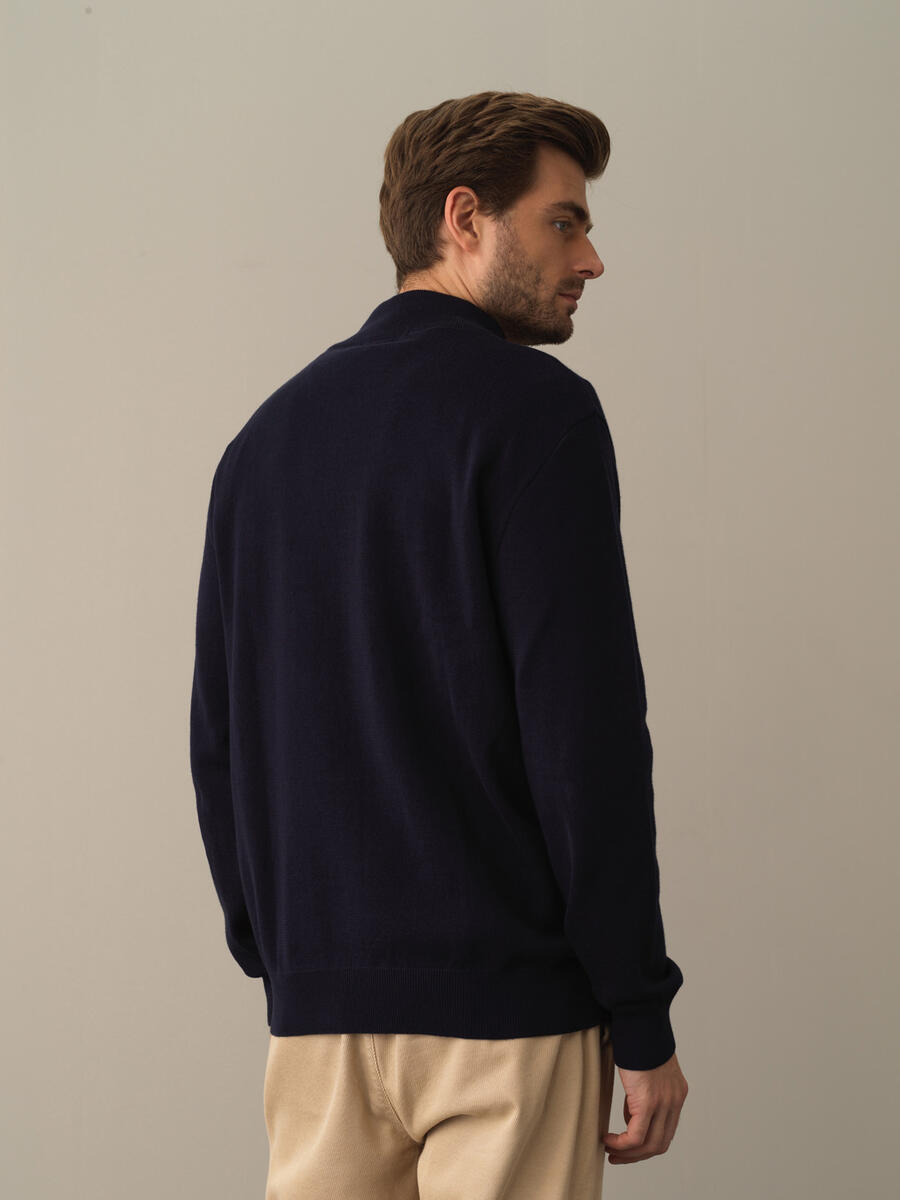 Lacivert Pamuk Dokulu Fermuarlı Hırka - 5