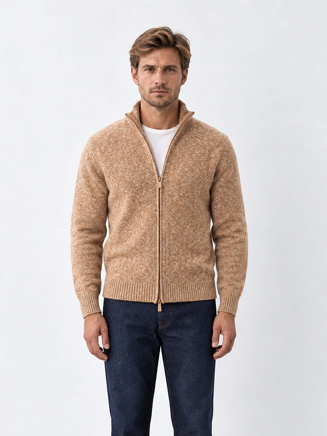 Camel Regular Fit Açık V Yaka Hırka - 1