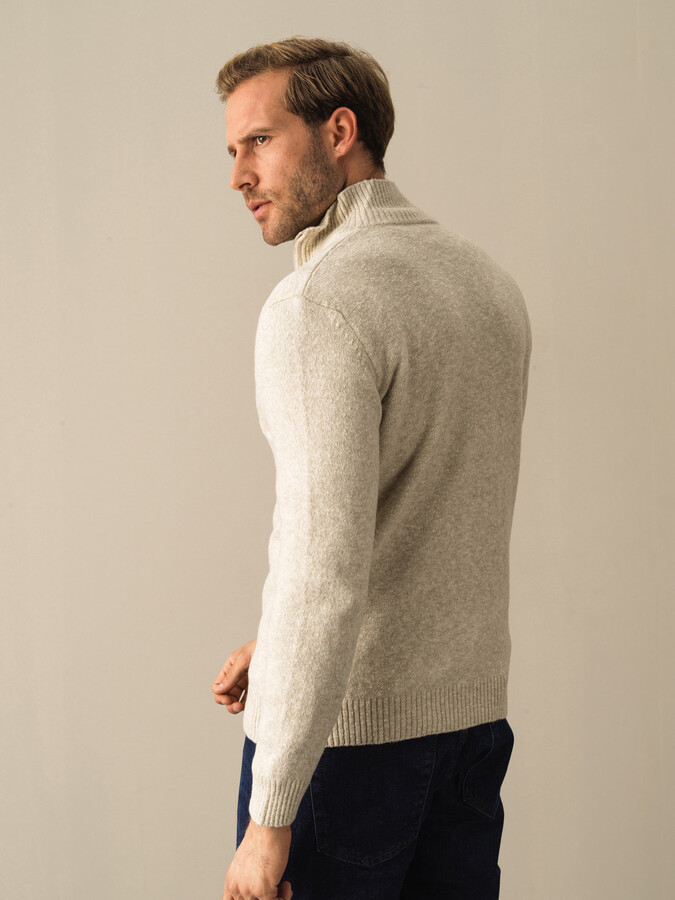 Ekru Yumuşak Dokulu Regular Fit Triko Hırka - Xint