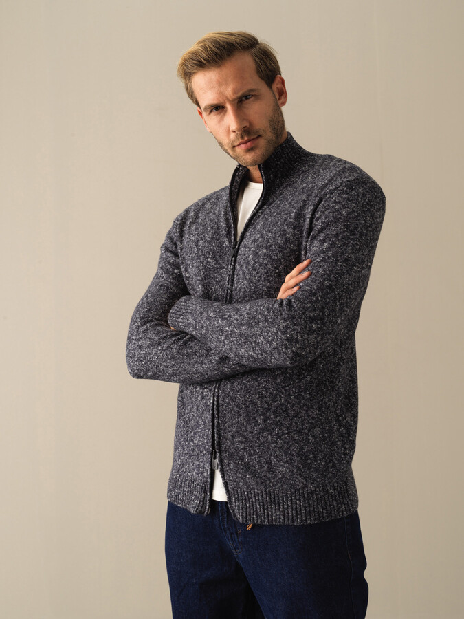 Lacivert Yumuşak Dokulu Regular Fit Triko Hırka - Xint