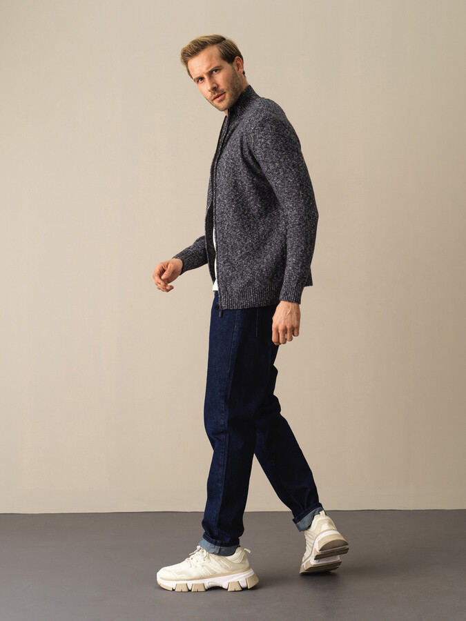 Lacivert Yumuşak Dokulu Regular Fit Triko Hırka - Xint