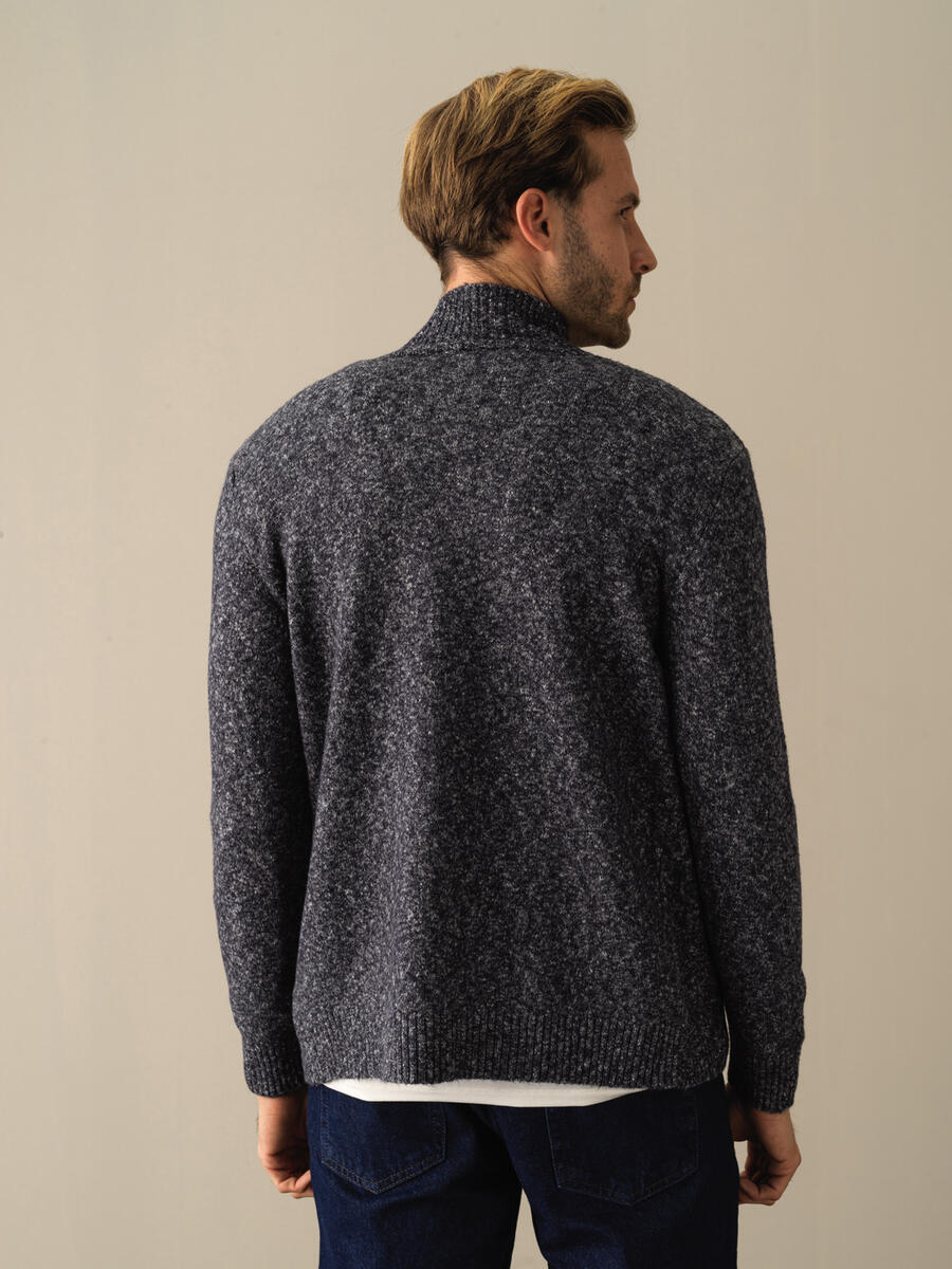 Lacivert Yumuşak Dokulu Regular Fit Triko Hırka - 5