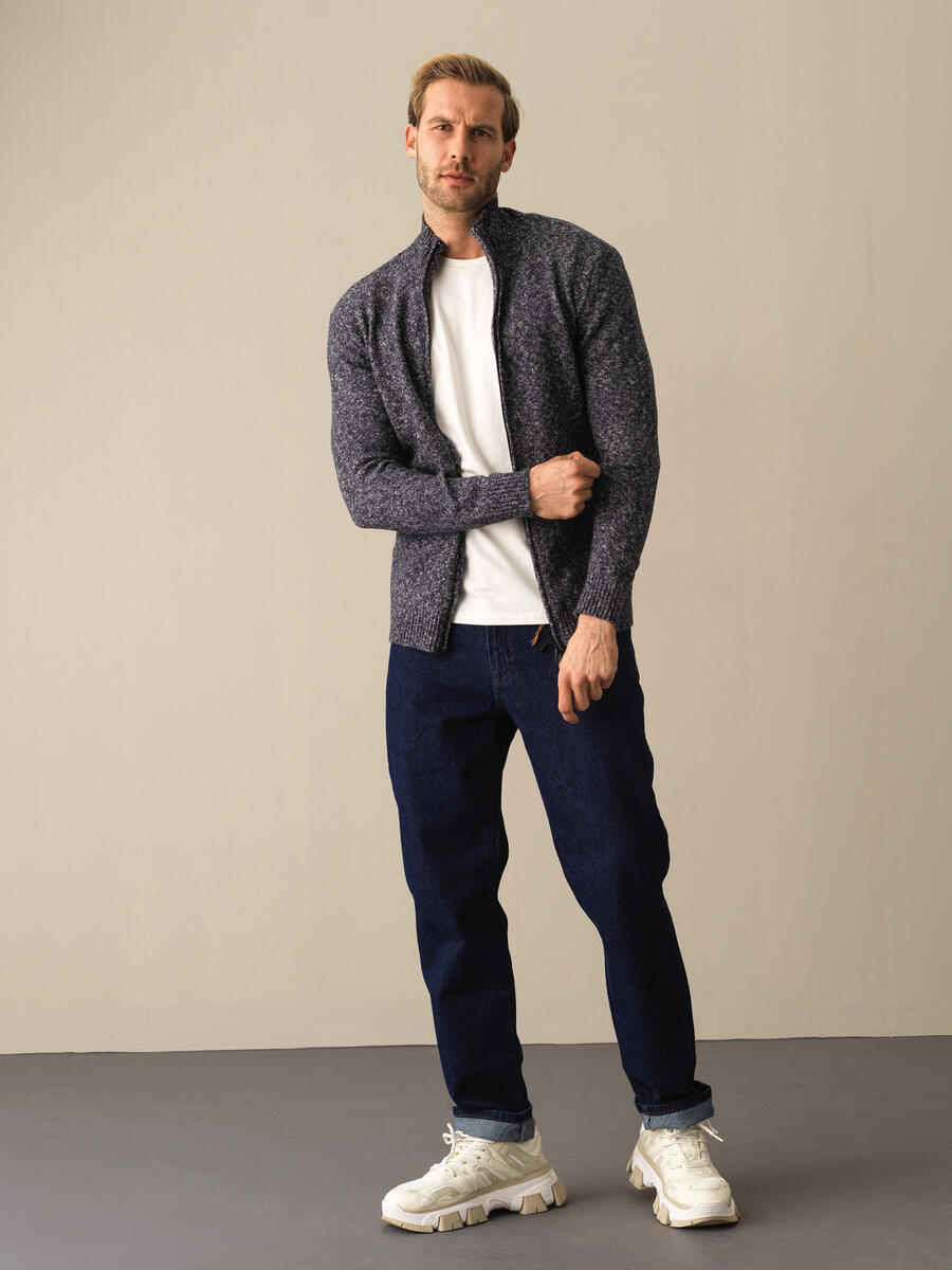 Lacivert Yumuşak Dokulu Regular Fit Triko Hırka - 2