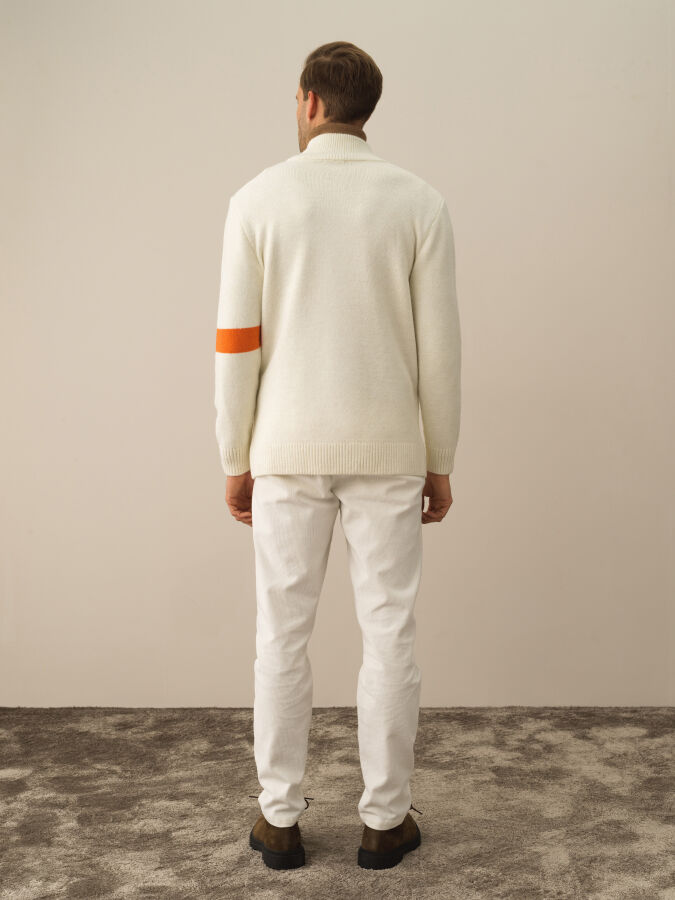Ekru Regular Fit Bomber Yaka Yünlü Hırka - 4