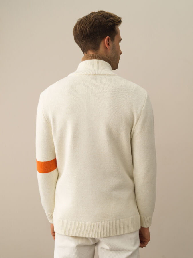 Ekru Regular Fit Bomber Yaka Yünlü Hırka - 3