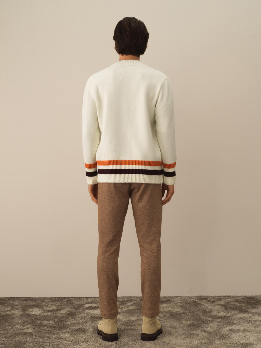 Ekru Lüks Pamuk Dokulu Regular Fit Hırka - 4