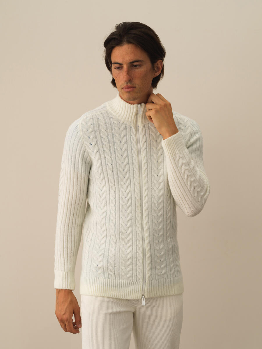 Ekru Lüks Pamuk Dokulu Regular Fit Hırka - 3