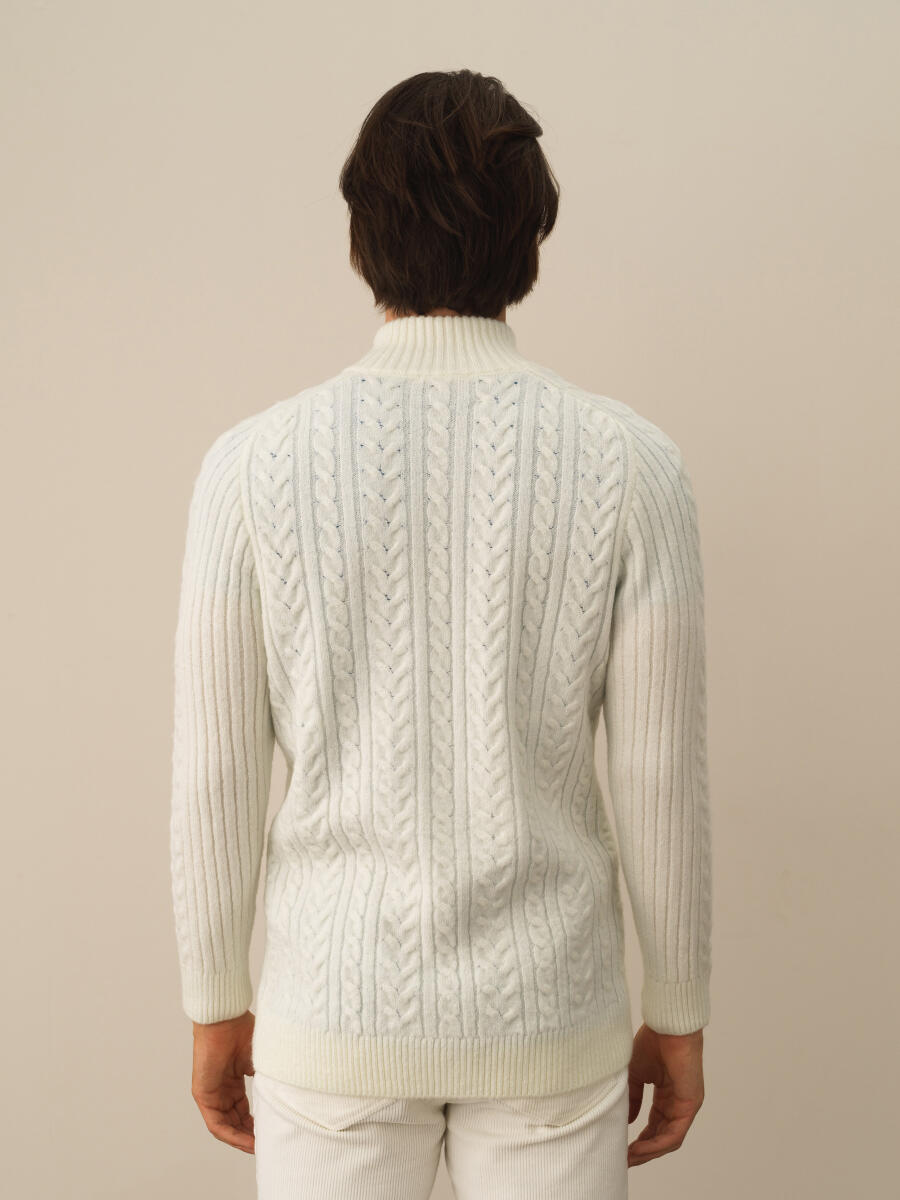 Ekru Lüks Pamuk Dokulu Regular Fit Hırka - 4