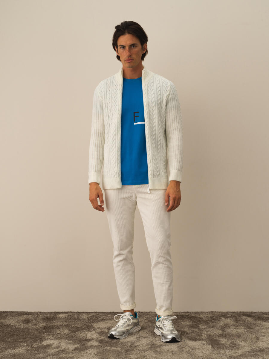 Ekru Lüks Pamuk Dokulu Regular Fit Hırka - 2