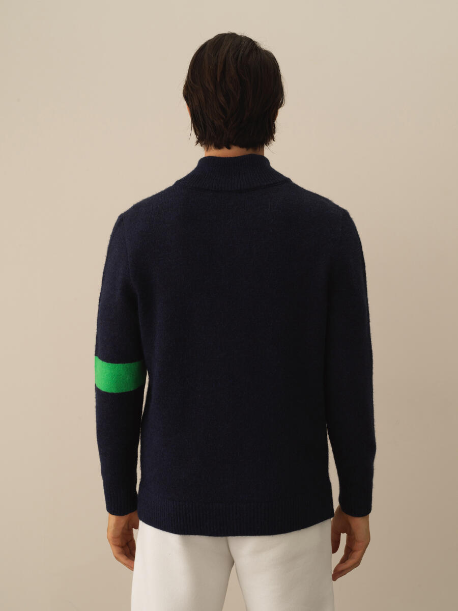 Lacivert Regular Fit Bomber Yaka Yünlü Hırka - 4