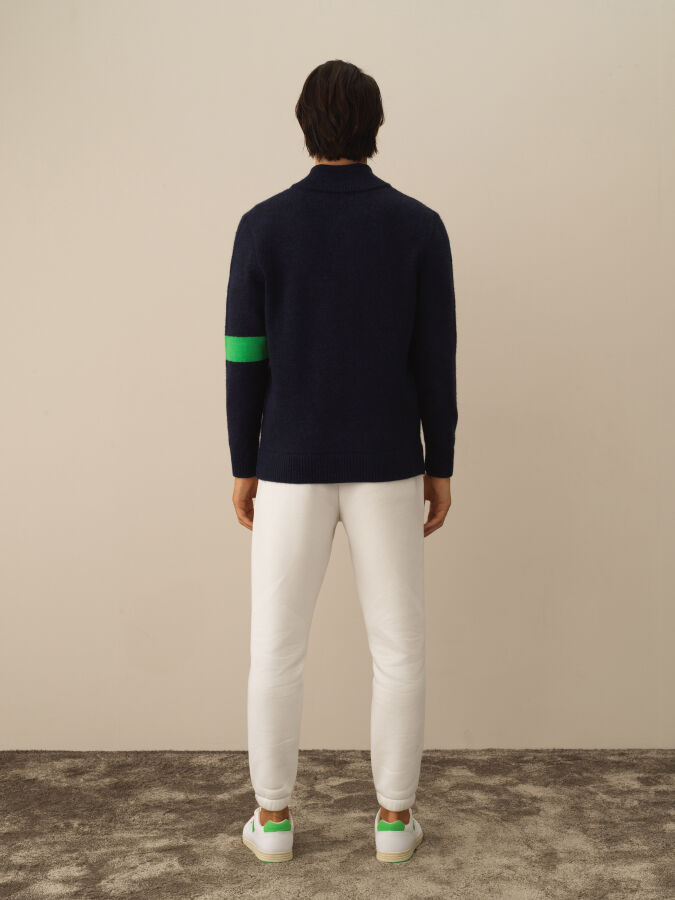 Lacivert Regular Fit Bomber Yaka Yünlü Hırka - 3