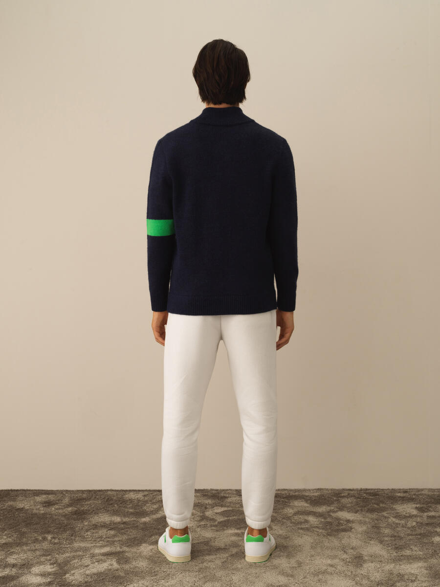 Lacivert Regular Fit Bomber Yaka Yünlü Hırka - 3