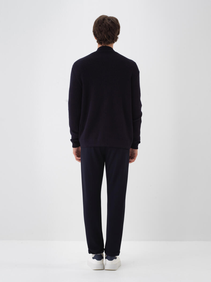 Lacivert Doğal Yün Dokulu Regular Fit Hırka - 4