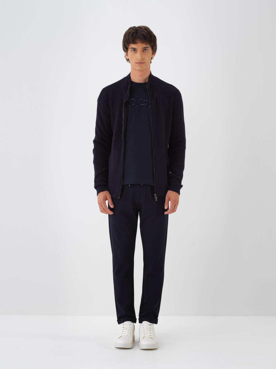 Lacivert Doğal Yün Dokulu Regular Fit Hırka