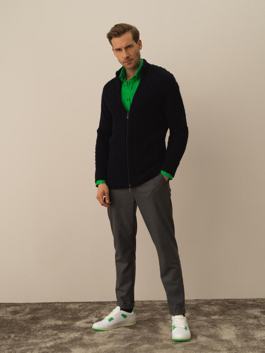 Lacivert Lüks Pamuk Dokulu Regular Fit Hırka - 2