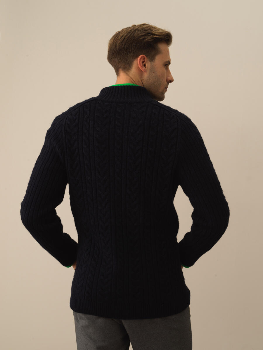 Lacivert Lüks Pamuk Dokulu Regular Fit Hırka - 3