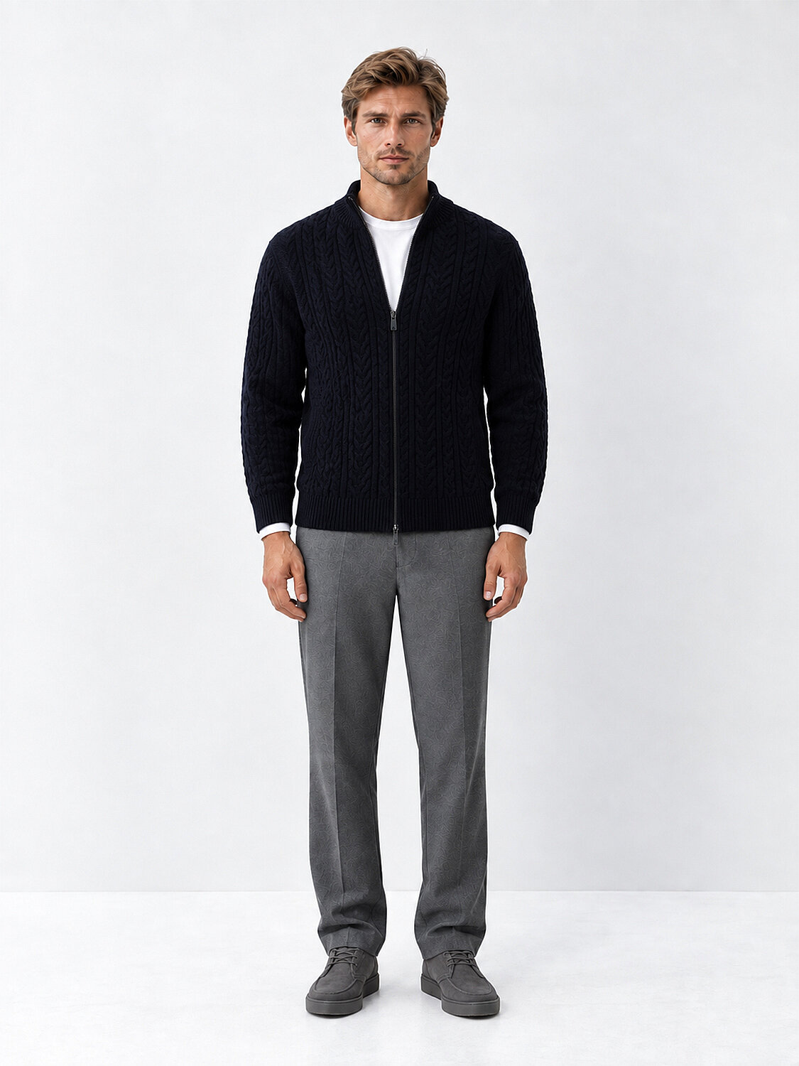 Lacivert Regular Fit Dik Yaka Hırka - 2