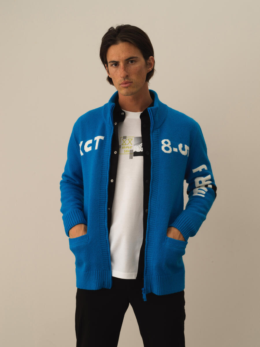 Mavi Regular Fit Bomber Yaka Yünlü Hırka - 1