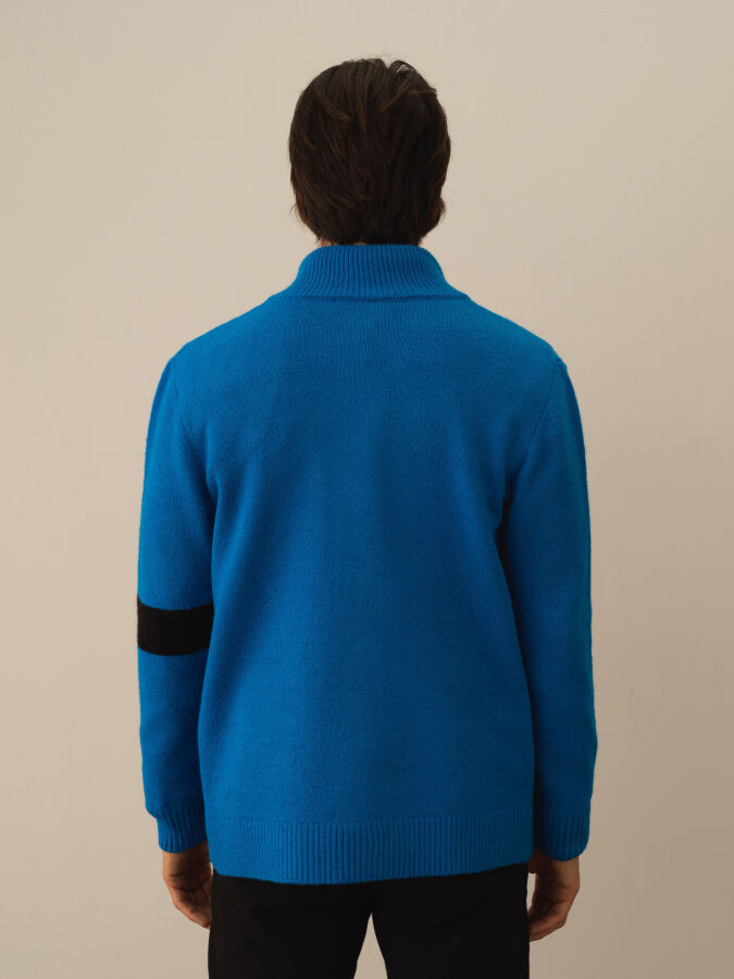 Mavi Regular Fit Bomber Yaka Yünlü Hırka - 3