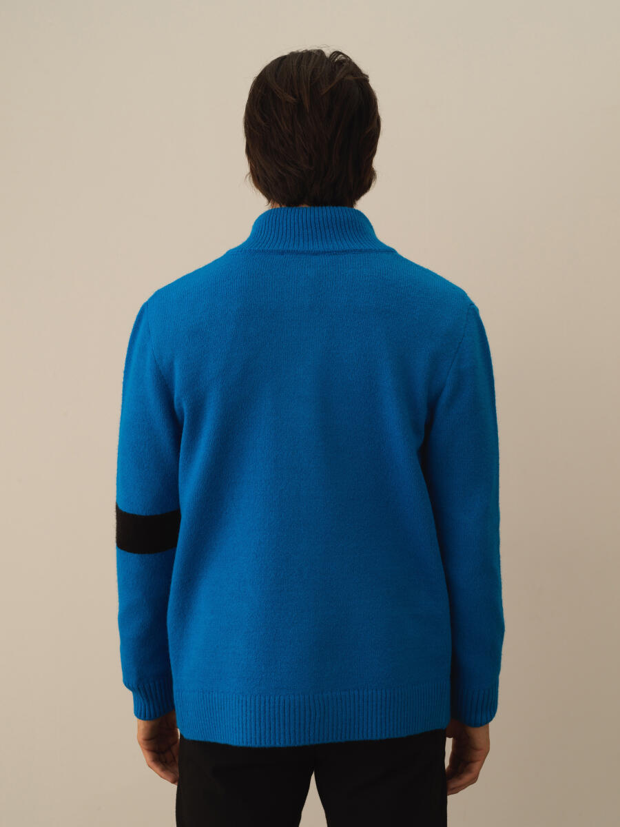 Mavi Regular Fit Bomber Yaka Yünlü Hırka - 3