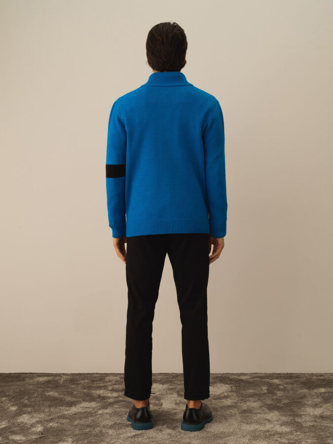 Mavi Regular Fit Bomber Yaka Yünlü Hırka - 4