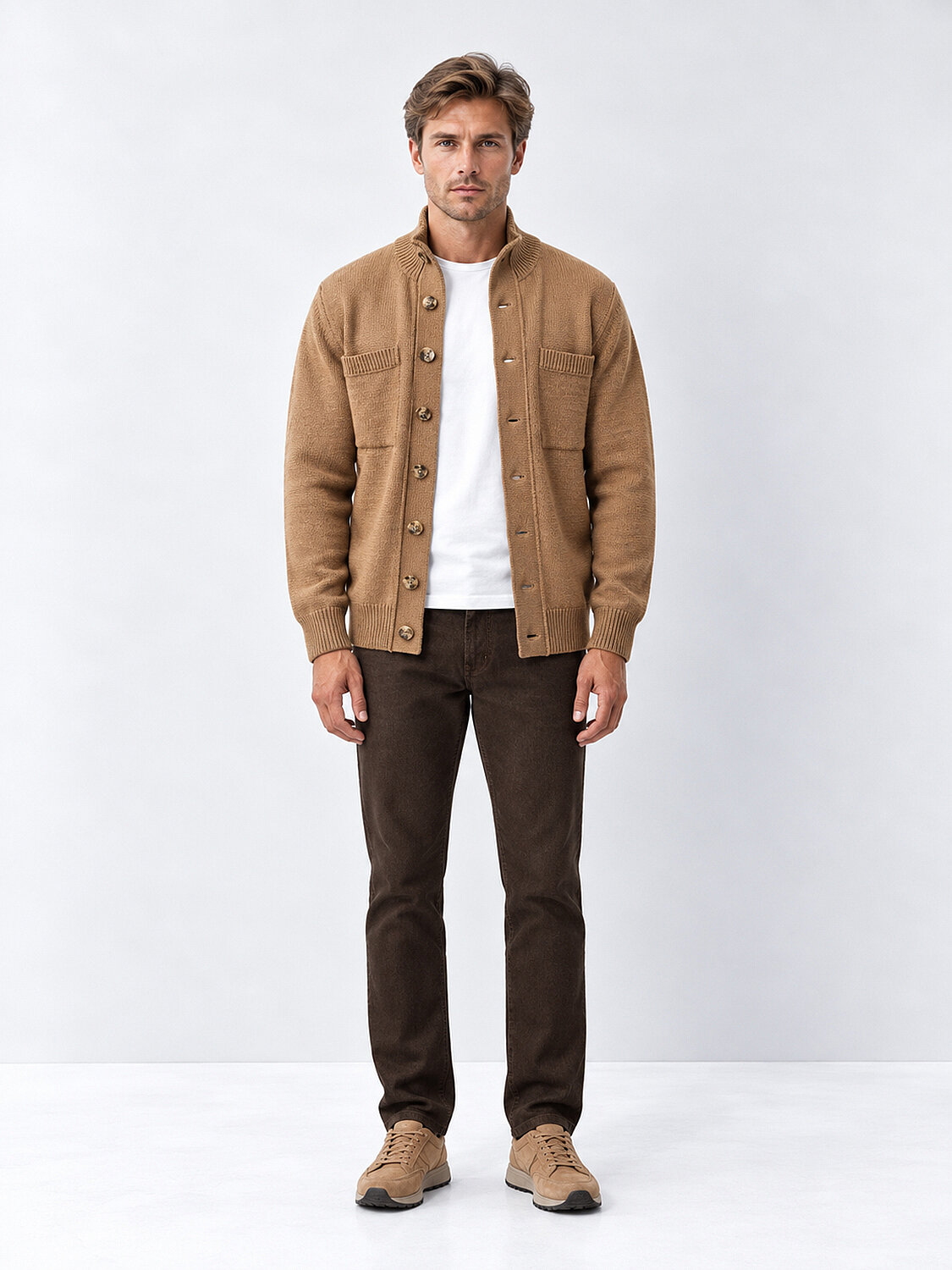 Camel Regular Fit Dik Yaka Yünlü Hırka - 2