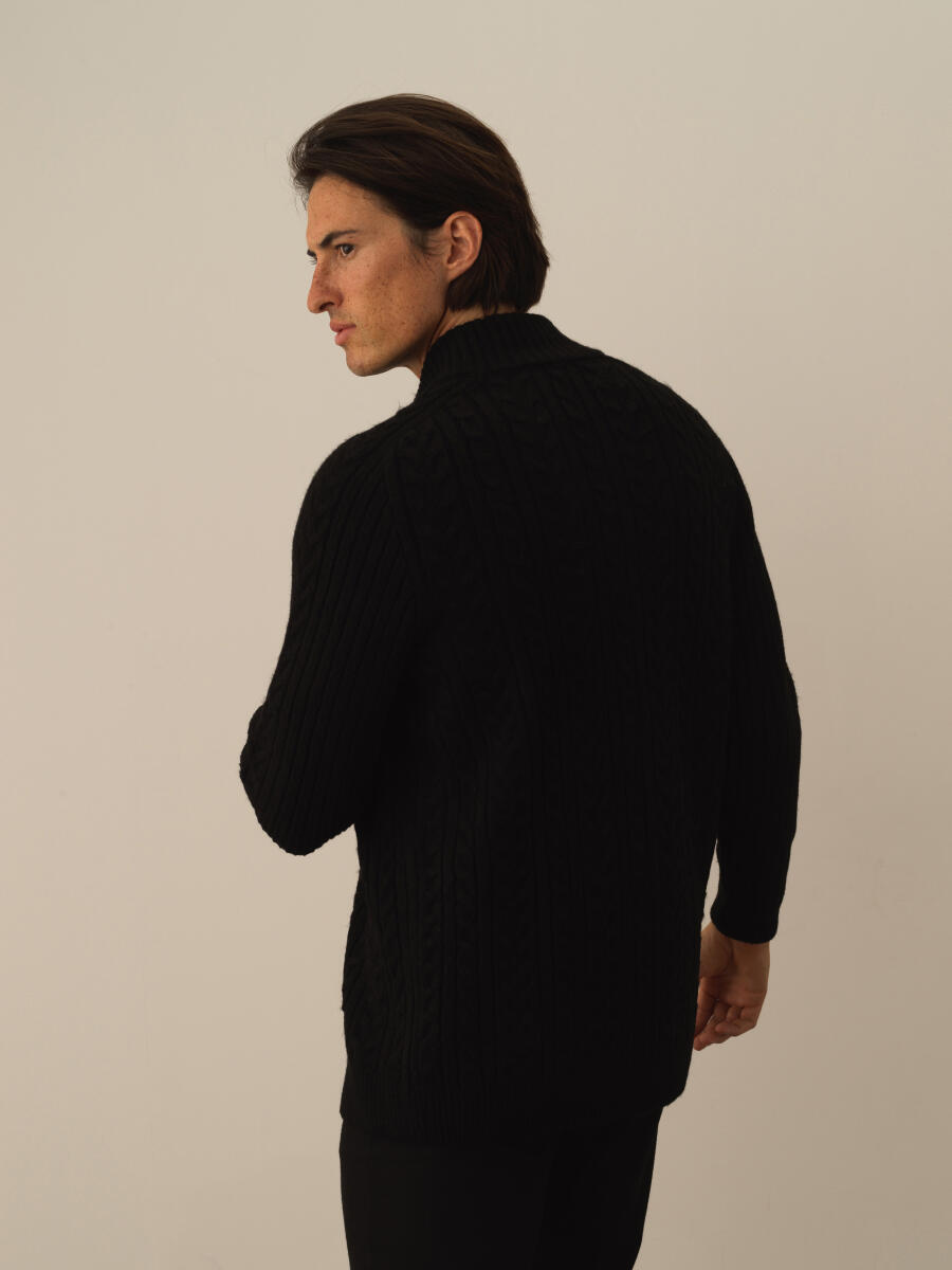 Siyah Lüks Pamuk Dokulu Regular Fit Hırka - 3