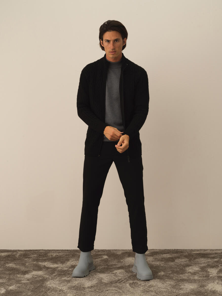 Siyah Lüks Pamuk Dokulu Regular Fit Hırka - 2