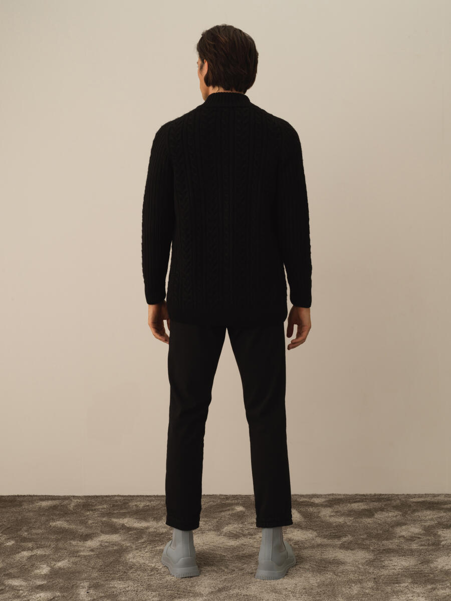 Siyah Lüks Pamuk Dokulu Regular Fit Hırka - 4