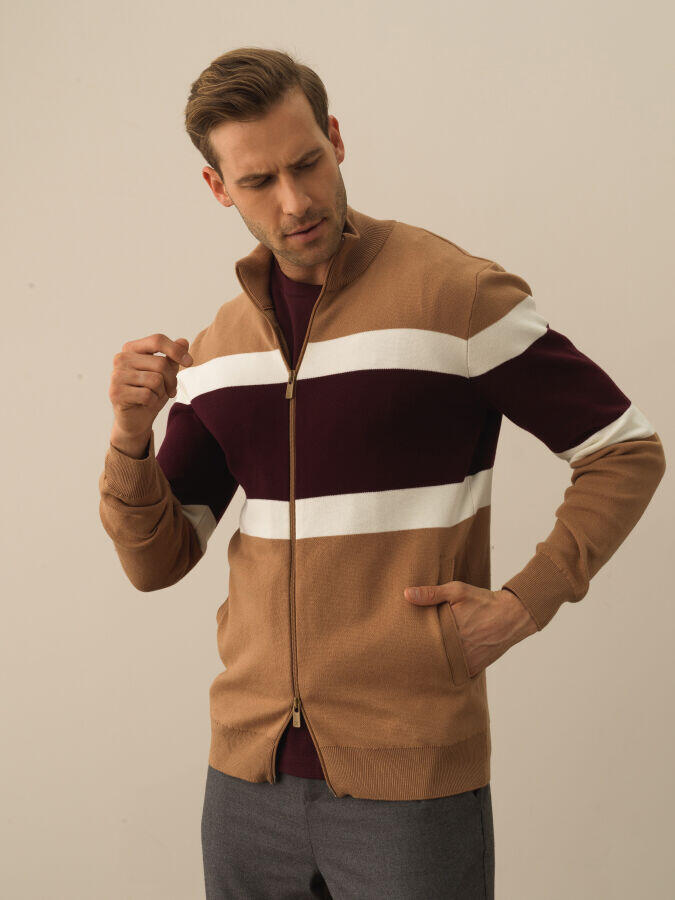 Xint Toptan Camel Pamuk Dokulu Regular Fit Hırka