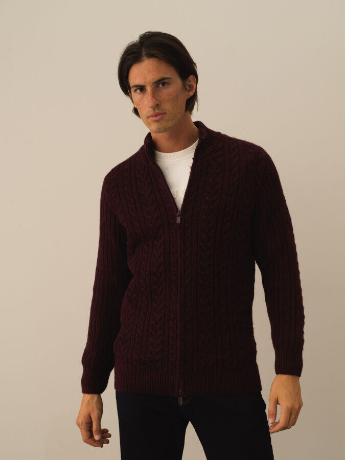 Xint Toptan Bordo Lüks Pamuk Dokulu Regular Fit Hırka