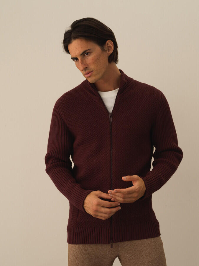 Xint Toptan Bordo Doğal Yün Dokulu Regular Fit Hırka