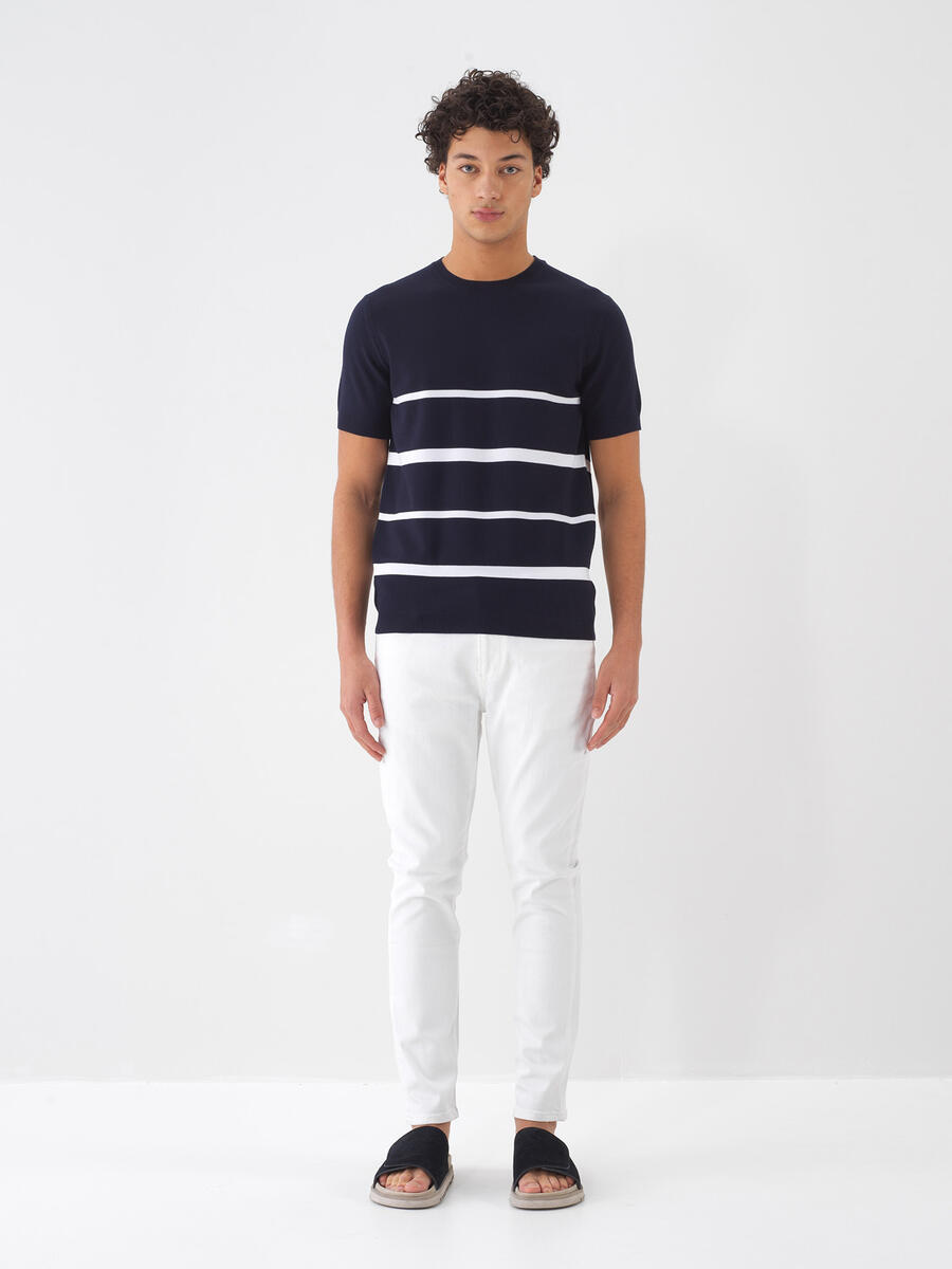 Beyaz Pamuk Dokulu Slim Fit Jean - 2