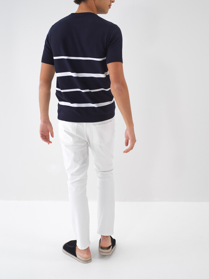 Beyaz Pamuk Dokulu Slim Fit Jean - 5