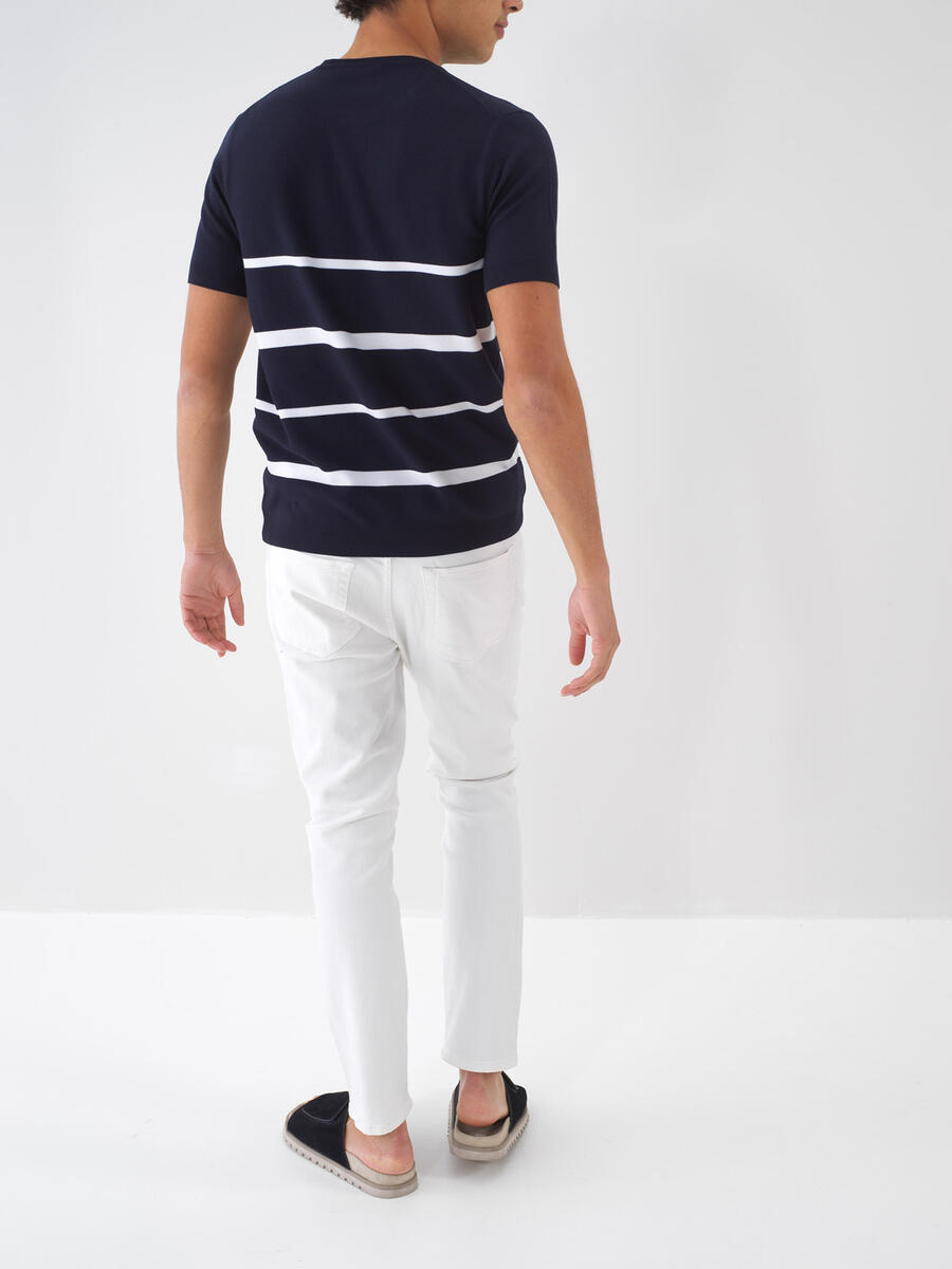 Beyaz Pamuk Dokulu Slim Fit Jean - 5