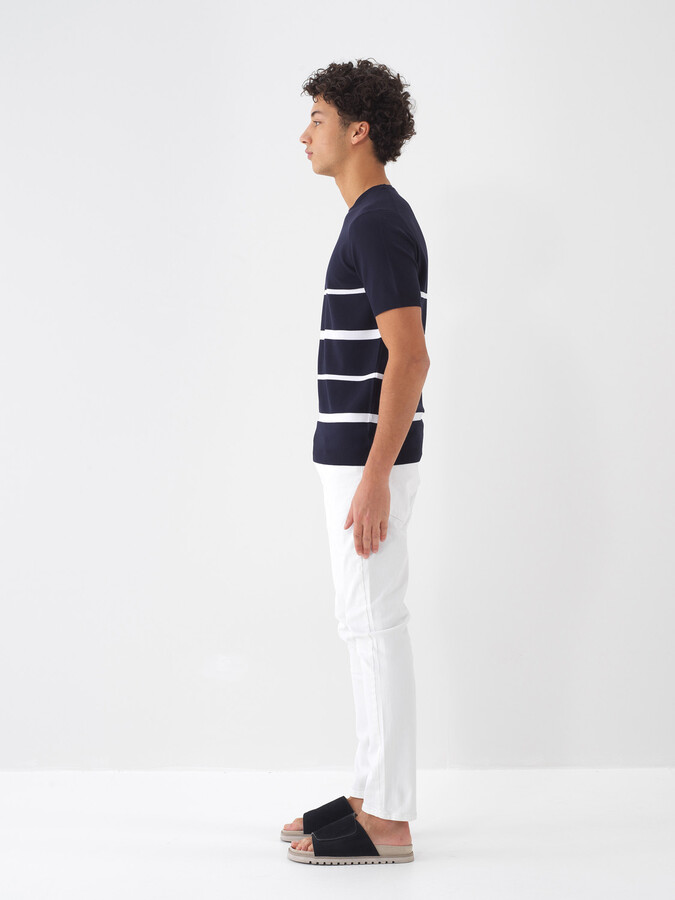 Beyaz Pamuk Dokulu Slim Fit Jean - 4