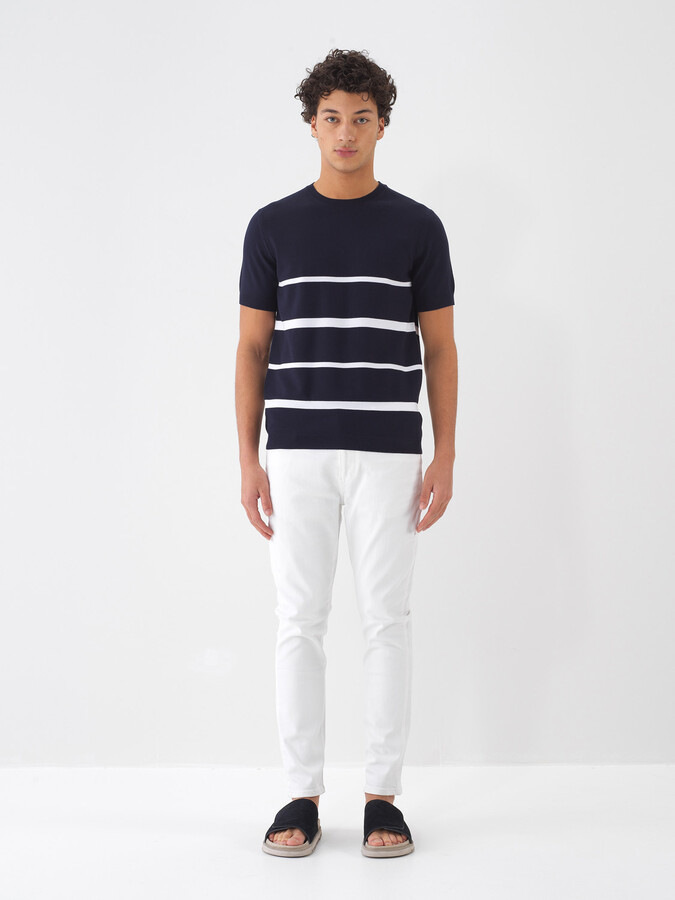 Beyaz Pamuk Dokulu Slim Fit Jean (1)