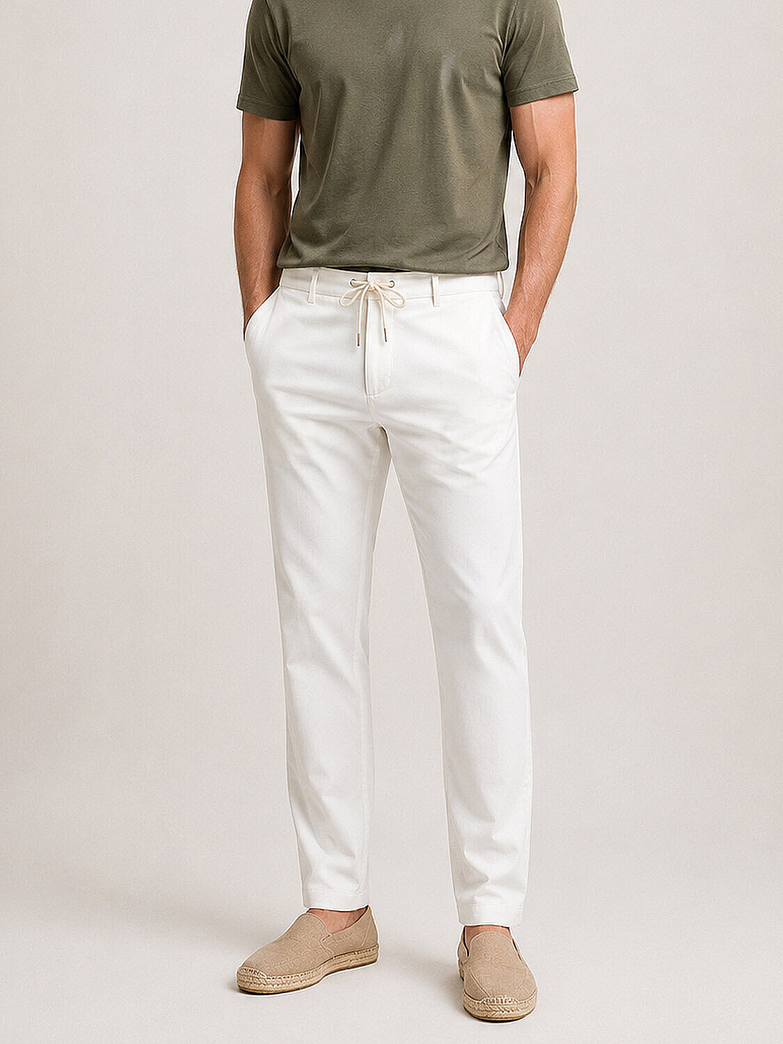 Bej Pamuk Dokulu Slim Fit Jogger (1)