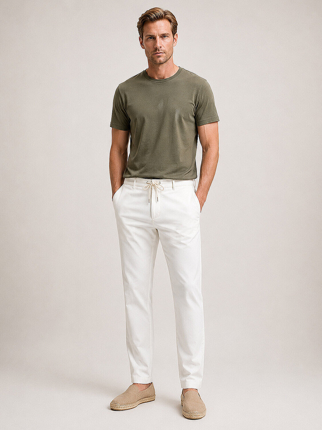 Bej Pamuk Dokulu Slim Fit Jogger (2)